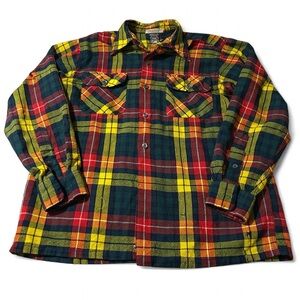 Vintage 40s Hudson’s Bay Botany Wool Plaid Loop Collar Flannel Shirt Medium